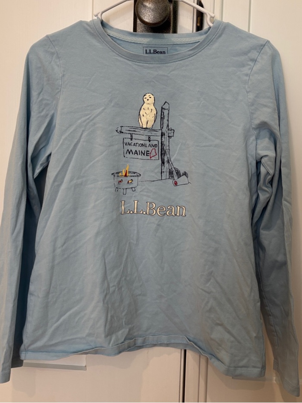 L.L. Bean Light Blue Long-Sleeve Tee with Maine Graphic